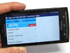 Mobilseite von Qype auf dem Sony Ericsson X10