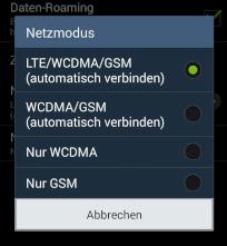 Manuelle Netzstandard-Wahl beim Samsung Galaxy Note 3