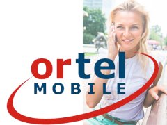 Ortel Mobile Logo und telefonierende Frau