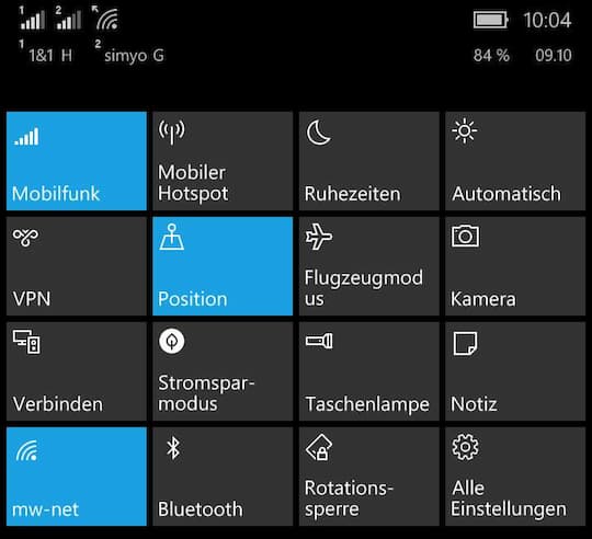 Das neue Action Center von Windows 10 Mobile