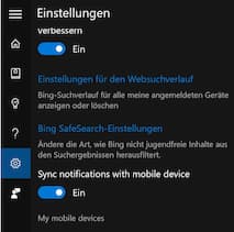 Cortana mit Sync notifications with mobile device