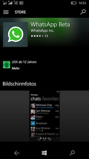 Beta-App von WhatsApp im Windows Store
