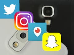 Die Firmenlogos von Snapchat, Twitter, Periscope und Instagram.