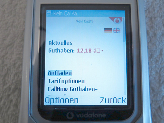 Vodafone-WAP-Portal auf dem Handy
