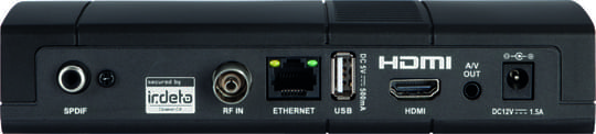 Der DVB-T2-Receiver TechniSat Digipal T2 DVR von Hinten.