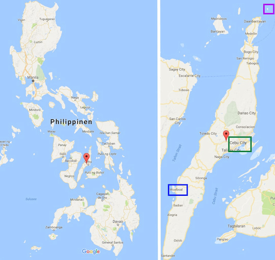 Karte von Cebu mit unseren Reisezielen