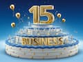 Eine Kuchen mit der Zahl 15 und dem Schriftzug "Business"