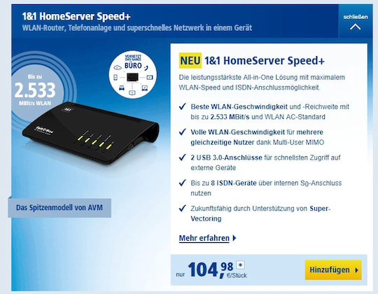 1&1 HomeServer Speed+ alias FRITZ!Box 7590 im Kunden-Bereich