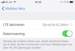VoLTE-Aktivierung im Men des iPhone 7 Plus