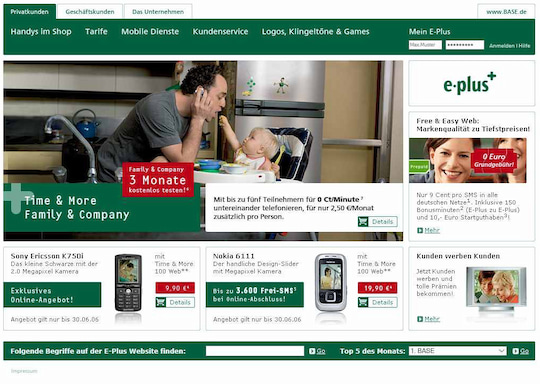 E-Plus-Homepage im Juni 2006