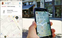 Die Mytaxi-App links als Screenshot, rechts auf einem Smartphone zu sehen.