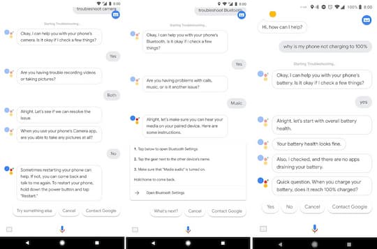 Beispiele der Google Assistant Smartphone-Fehlerdiagnose