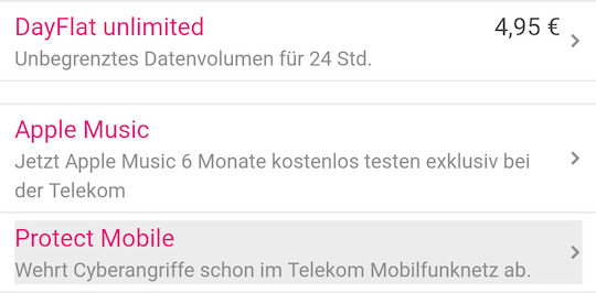 Optionen auf pass.telekom.de