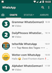 Die Kanle im Hauptfenster von WhatsApp