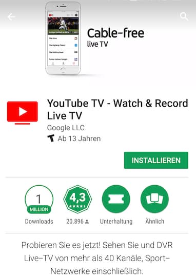 YouTube-TV-App im Google Play Store
