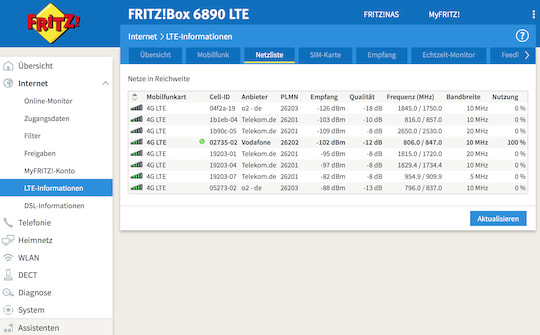 Screenshot des Onlinemens der FRITZ!Box 6890 LTE