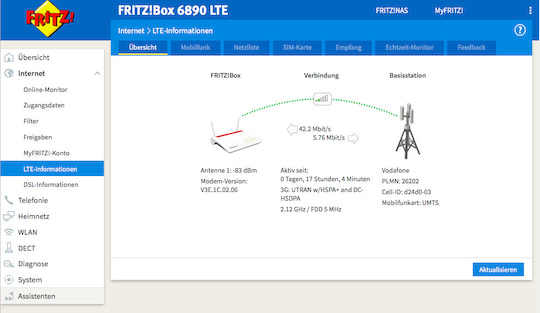 Screenshot des Onlinemens der FRITZ!Box 6890 LTE