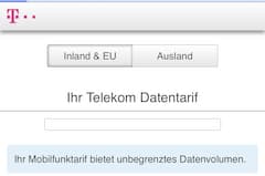 pass.telekom.de zeigt unbegrenztes Datenvolumen an