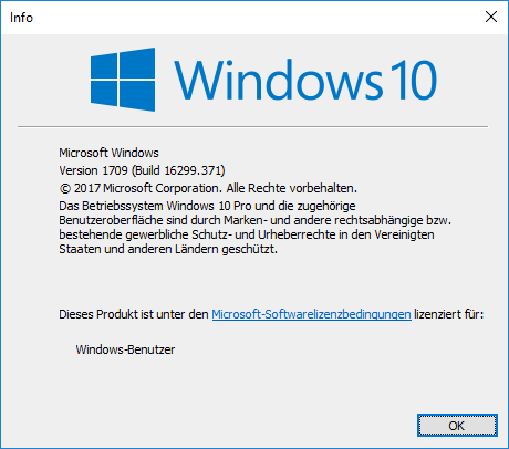 Das Windows 10 Update auf Version 1803 verzgert sich noch etwas. Im Moment bleibt Version 1709 (Build 10.16299.371) aktuell