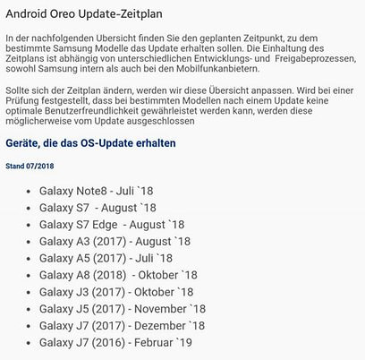Update-Termine Samsung