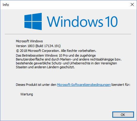 Mit dem Update wird die Windows Version auf Build 17134.191 angehoben.