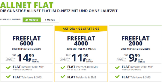 FreenetMobile bohrt seine FreeFLAT Tarife im Netz von Vodafone auf.