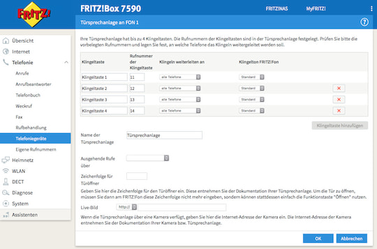 Screenshot der Konfigurationsoberflche fr Trsprechstellen in der Fritzbox.