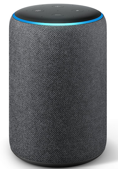 Der neue Echo Plus mit grauer Stoffummantelung.