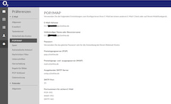 Die Konfigurationsseite des email/Kalender-Angebotes von o2.