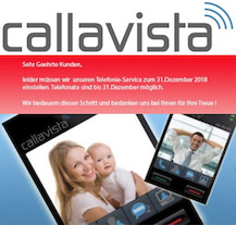 Callavista informiert ber Einstellung des Betriebs