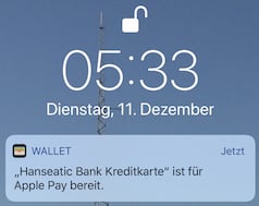 Kreditkarte erfolgreich zur Apple Wallet hinzugefgt
