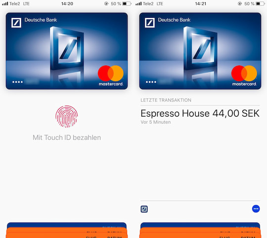 Bezahlvorgang in der Wallet-App.