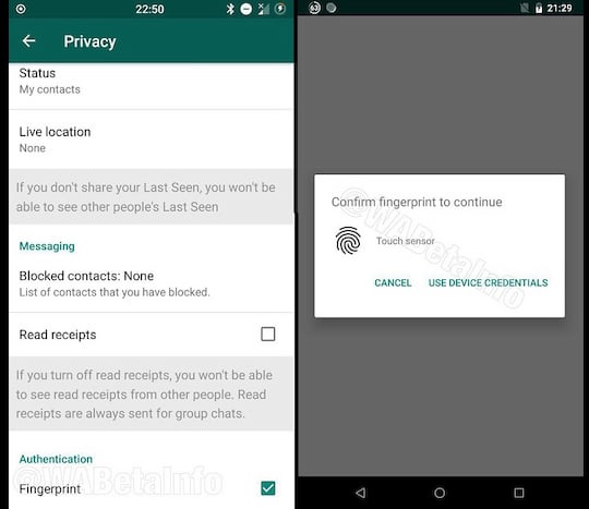 Die Authentifizierungs-Option in der WhatsApp-Beta fr Android