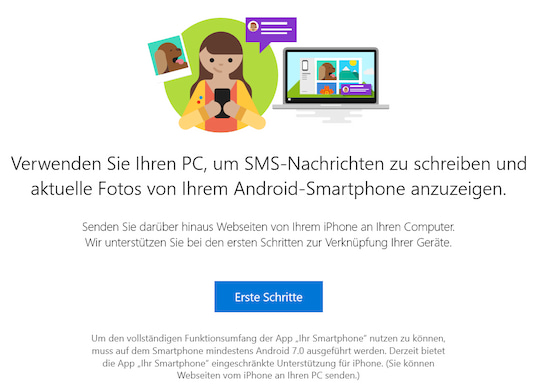 Die App "Ihr Smartphone" fgt Smartphone-Connectivity zu Windows 10