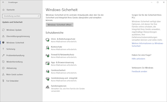 Unter Einstellungen - Windows Update + Sicherheit findet man den Defender.