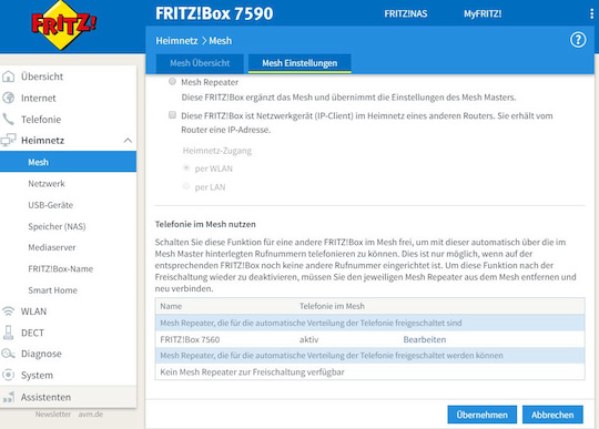 Screenshot FritzBox Oberflche