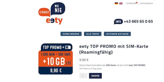 Eety Top Promo kann komplett in der gesamten EU genutzt werden.
