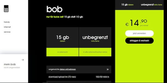 Bob 15 GB ist ein zeitlich begrenztes Angebot.Sorglos-Paket auch fr viel Plauderer.