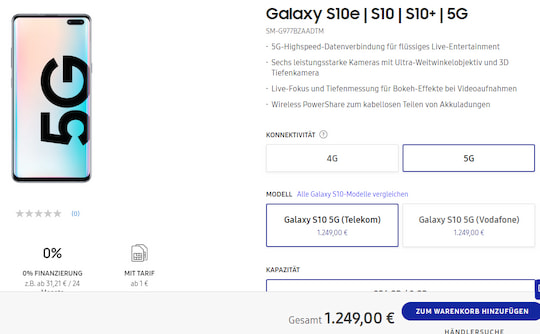 Das Samsung Galaxy S10 5G im Online-Shop
