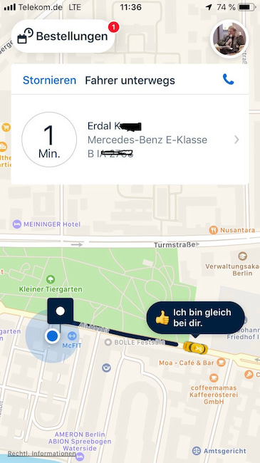 Die App ist denkbar einfach und wirkungsvoll: Sie wei, wo ich bin und wo ich hinwill. Das nchste Taxi ist in 1 Minute da.