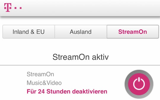 pass.telekom.de noch mit StreamOn-Men