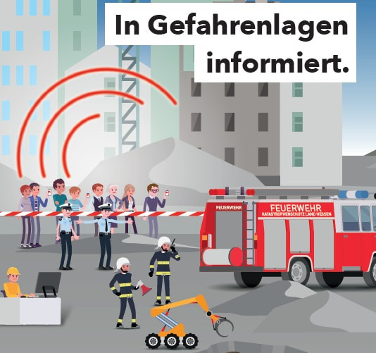 Die App hessenWARN informiert ber kleine und groe Katastrophen, Unwetter, Bombenfunde etc. und erlaubt gezielte Notrufe mit Koordinaten