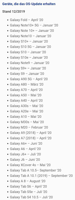 Die Android-10-Roadmap von Samsung