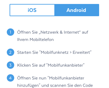 eSIM-Men fr iOS und Android