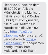 SMS zur MultiCard-nderung bei o2