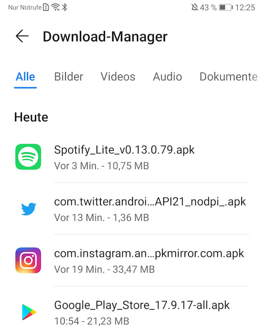 Im Download-Manager lassen sich die heruntergeladenen APKs verwalten