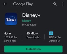 Disney+-App im Google Play Store