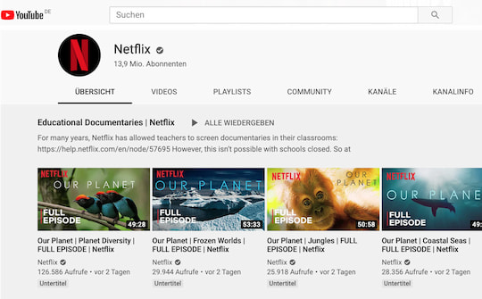 Netflix macht seine Dokumentationen kostenfrei auf YouTube zugnglich