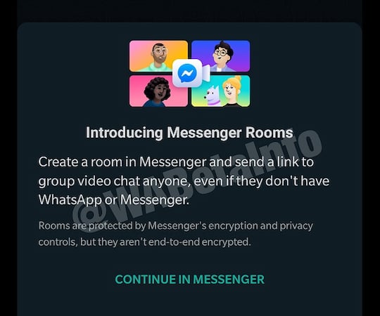 Weiterleitung auf Messenger Rooms