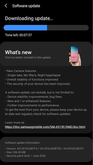 nderungsprotokoll des Galaxy-A51-Updates